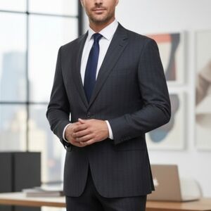 Daks Men's Wool Striped Suit Blazer Black Gray Size 44R